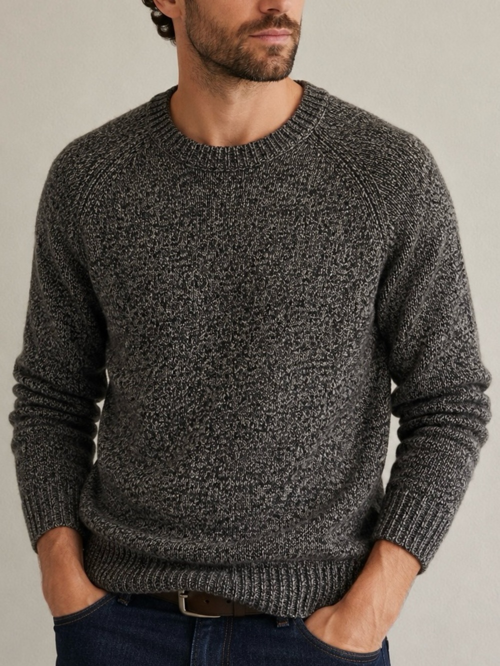 J.Crew Mens Supersoft Lambswool Blend Crewneck Raglan Sweater Heathered Charcoal
